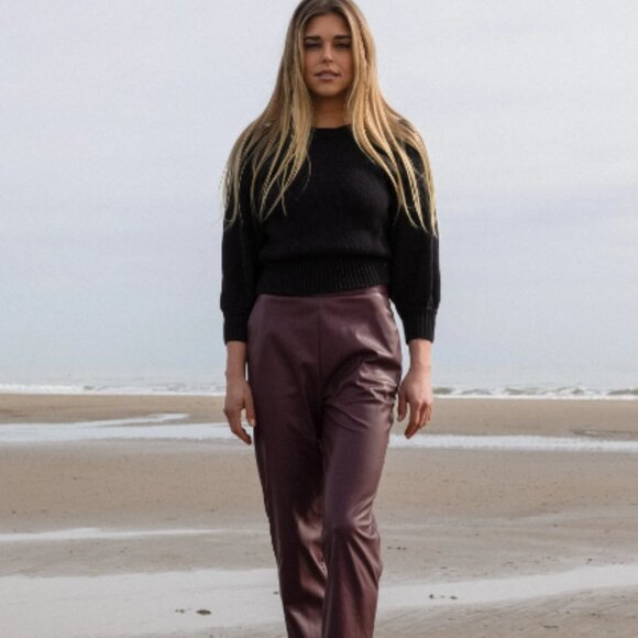 NEW Heidi Merrick Burgundy vegan Leather pants - Picture 2 of 4